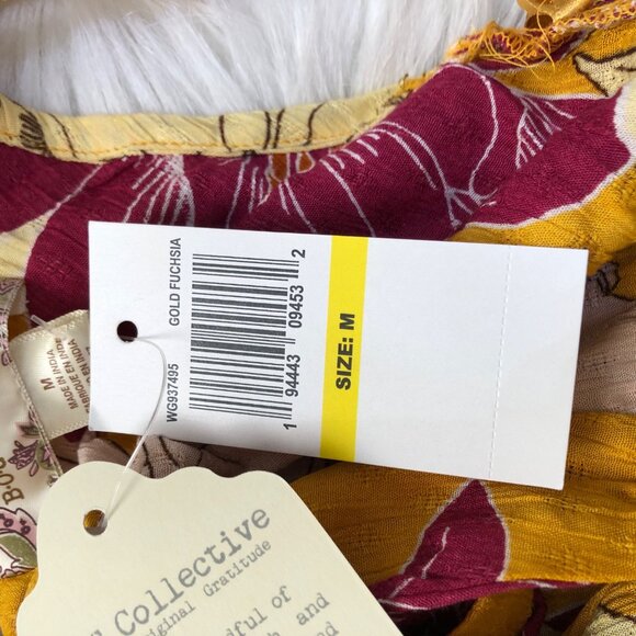 Bo.G Collective Floral Maxi Dress Spaghetti Strap‎ Yellow & Fuchsia Size Medium - Picture 3 of 12